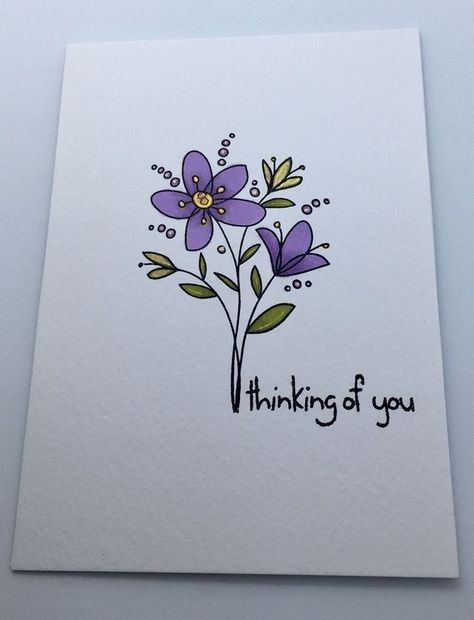 Flower Cards Drawing, Thinking Of You Greeting Cards, Thinking Of You Card Ideas, Thinking Of You Card, Thinking Of You Cards, Card Drawing Ideas, Cards Drawing, Hand Painted Cards, Simple Card Designs