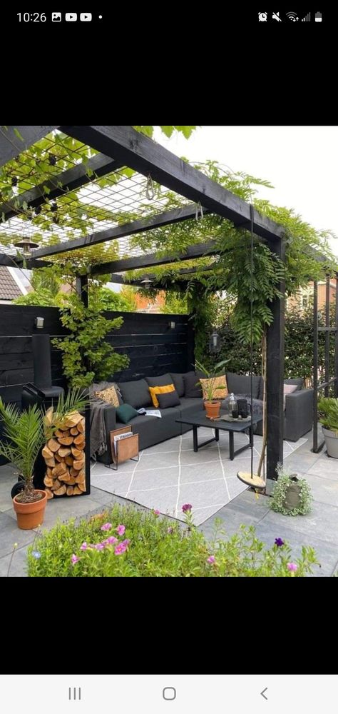 Detached Pergola Patio, Beach Pergola, Beautiful Pergola, Pergola Design Ideas, Black Pergola, Modern Patio Design, Outdoor Covered Patio, Small Garden Landscape, Backyard Design Layout