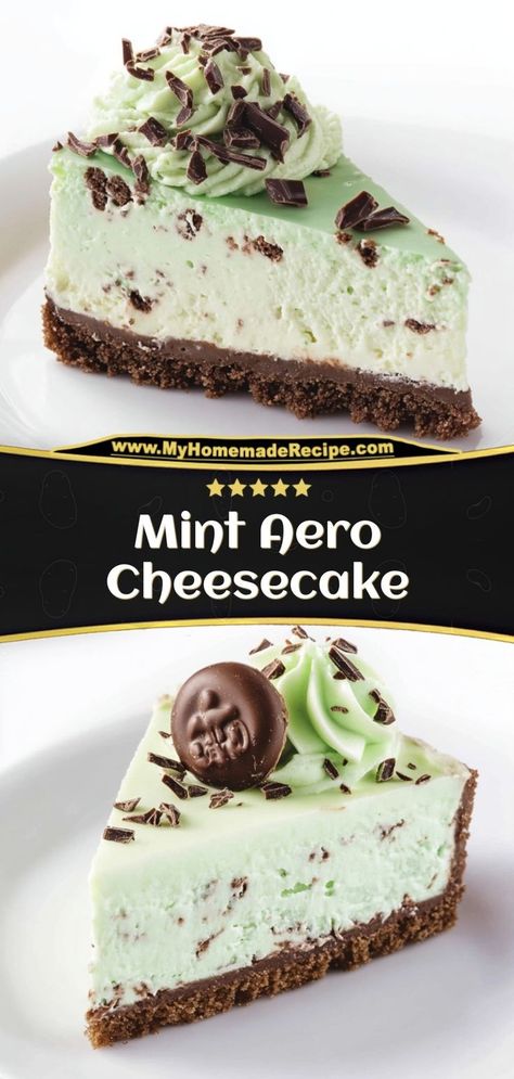 This mint Aero cheesecake is creamy, chocolatey, and packed with refreshing mint flavor. A must-try dessert! Ingredients: 1 cup crushed chocolate cookies 1 cup cream cheese 1 cup whipped cream 1 cup Aero mint chocolate, chopped Serve this cheesecake for a cool and indulgent dessert Aero Cheesecake, Aero Chocolate, Mint Chocolate Cheesecake, Biscuit Crust, Mint Cheesecake, Peppermint Cheesecake, Oreo Cream, Chocolate Cheesecake Recipes, Chocolate Crust