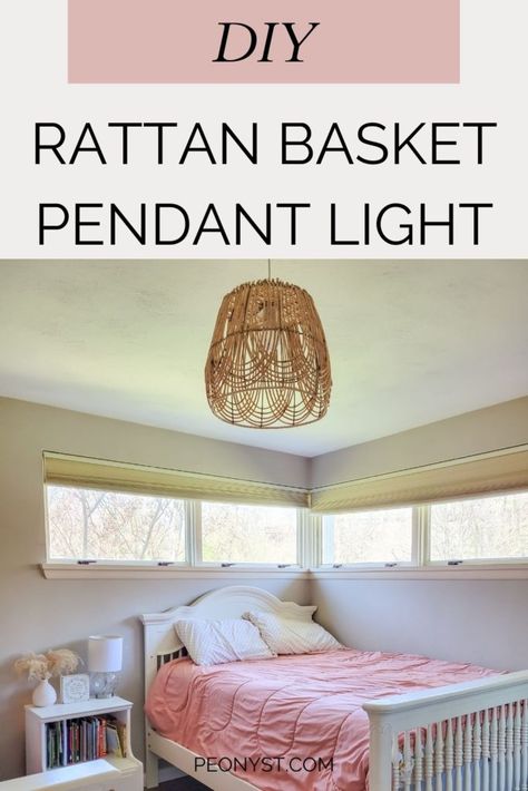 Diy Bamboo Pendant Light, Diy Rattan Pendant Light, Diy Basket Light, Diy Basket Pendant Light, Lighting Makeover, Home Office/guest Room, Wicker Pendant Light, Diy Pendant Light, Hanging Lamp Shade