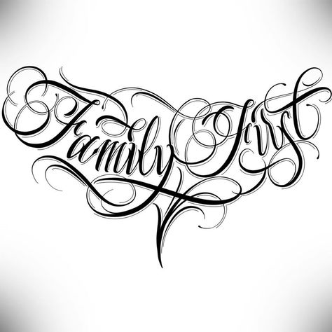 Chest Tattoo Lettering, Family Lettering, Lettering Tattoo Design, Noir Tattoo, Family First Tattoo, Half Sleeve Tattoos Drawings, Tattoo Lettering Design, Chicano Lettering, Family Tattoo Designs