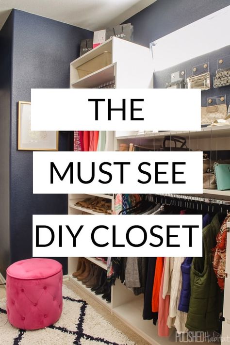 Closet Organization Container Store, Budget Master Closet, Diy Dressing Room Ideas Small Spaces, Closet Storage For Purses, Wall Closet Makeover, Decorating Closet Ideas, Make Your Closet Look Like A Boutique, Sharing A Closet With Husband, Folded Clothes Organization Shelves