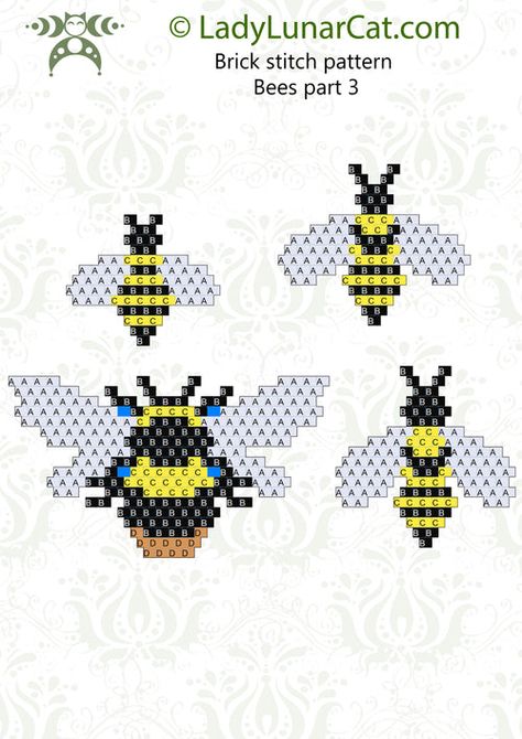 FREE Brick stitch pattern for beading Bees by Lady Lunar Cat – LadyLunarCat Beaded Earrings Tutorials Free Pattern, Seed Bead Projects Free Pattern, Beaded Bees, Bee Bead Pattern, Beading Techniques Free Pattern, Beaded Bee Pattern, Seed Bead Bee Earrings, Bumble Bee Bead Pattern, Brick Stitch Pattern Free