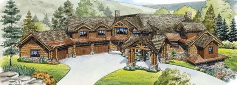 Hmmm extra large garage for a trophy room/man cave...yes! Breakfast Nook With Windows, Lodge Floor Plans, Mountain Home Plans, Log Home Flooring, Coffee With A View, Cabin Mansion, Vacation House Plans, Log Cabin Floor Plans, Huge Bedrooms