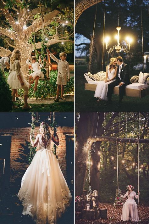 32 Decoration Ideas to Create a Magical Fairy Tale Reception! Fairy Tale Swing Romantic Wedding Receptions, Enchanted Forest Wedding, Enchanted Wedding, Fairy Wedding, Stella York, Romantic Lighting, Fairy Tale Wedding, Woodland Wedding, Forest Wedding