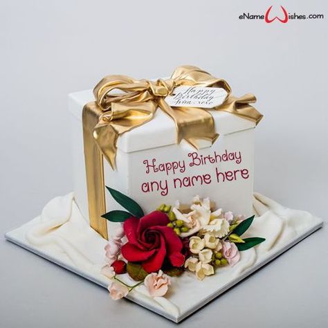 Stylish Cakes Birthday, Square Cakes Birthday, Square Birthday Cakes For Women Elegant, Square Cake Designs Birthday Women, Amazing Birthday Cakes For Women, Beautiful Cake Design Birthdays, Gift Cake Design, Elegant Birthday Cakes For Ladies, Square Cake Design Birthdays