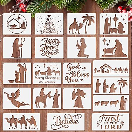 Nativity Stencils Free Printable, Christmas Stencils Templates, Nativity Cricut, Nativity Stencil, Nativity Template, Pvc Crafts, Nativity Scene Crafts, Biblical Christmas, Window Paintings