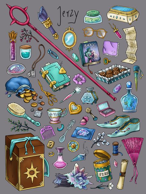 Magical Objects Art, Magic Things Art, Magical Objects Inspiration, Wizard Book Art, Magical Objects Ideas, Magic Objects Fantasy Art, Magic Book Drawing, Witch Objects, Magic Trinkets