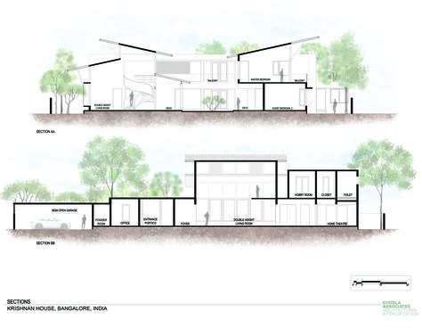 Image 25 of 26 from gallery of Krishnan House / Khosla Associates. Section Khosla Associates, Section Drawing Architecture, Healthcare Center, Twin House, Tropical House Design, Photoshop Rendering, Architecture Presentation Board, Architecture Panel, Portfolio Design Layout