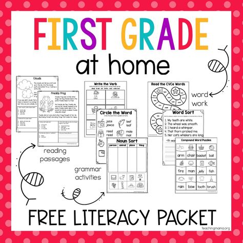 First Grade At Home Literacy Packet First Grade Literacy, 1st Grade Reading Worksheets, 1st Grade Reading, First Grade Curriculum, First Grade Reading Comprehension, Teaching Mama, First Grade Lessons, First Grade Phonics, Learning At Home