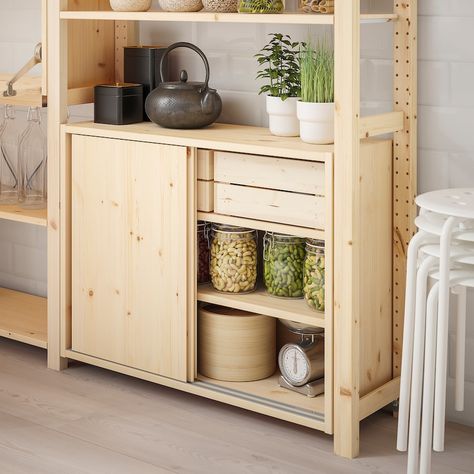 IVAR Cabinet with sliding doors, pine, 311/2x113/4x235/8" - IKEA Kitchen Ivar Ikea, Ikea Ivar Kitchen, Ivar Kitchen, Küchen Diy, Ivar Ideas, Ivar Shelves, Ikea Ivar Shelves, Ivar Regal, Ivar Cabinet