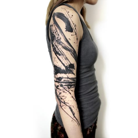 Full Arm Sleeve Tattoo, Space Tattoo Sleeve, Tattoo Abstract, Brush Tattoo, Abstract Tattoo Designs, Abstract Tattoos, Upper Arm Tattoos, Tattoos Geometric, Tattoos Skull