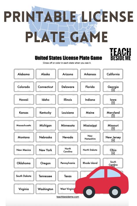 fun road trip game for the family~ free printable license plate game Plate Worksheet, License Plate Game Printable, License Plate Game, Fun Road Trip Games, Instructional Activities, Free Family Printables, Road Trip Printables, Spy Games For Kids, Kids Travel Activities