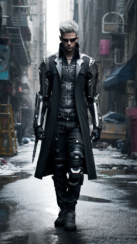 Cyberpunk created with AI by Amanda Church Cyberpunk Agent, Men Cyberpunk, Cyberpunk Characters Male, Cyberpunk Suit Men, Cyberpunk Suit And Tie, Cyberpunk Steampunk, Cyberpunk Corporate Male, Formal Cyberpunk Outfit Male, Cyberpunk Fashion Futuristic Clothing