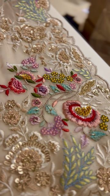 Mix Handwork Designs, Hand Embroidery Lehenga Designs, Bridal Lenghas, Ivory Saree, Sequence Design, Embroidery Belt, Silk Ribbon Embroidery Patterns, Net Embroidery, Embroidery Store