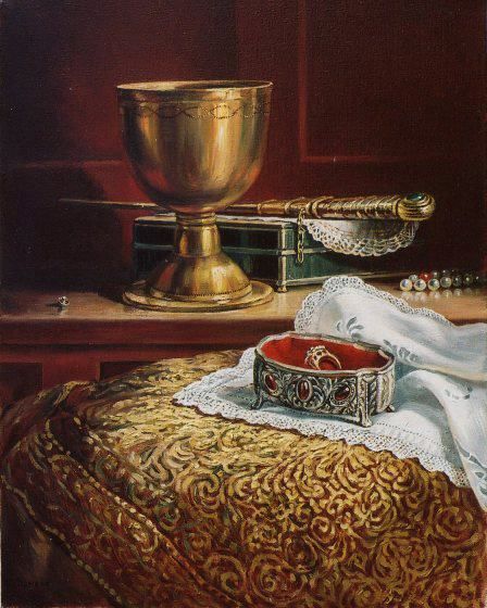 Golden Chalice 2005 by Rubik Kocharian Golden Chalice, Yerevan Armenia, Russian Artists, Mortar And Pestle, Armenia, Vintage Painting, Oil Paintings, Original Oil Painting, Original Oil