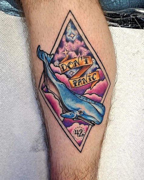 Hitch Hikers Guide To The Galaxy Tattoo, The Galaxy Tattoo, 42 Tattoo, Florida Tattoos, Abstract Tattoo Ideas, Optical Illusion Tattoos, Illusion Tattoos, Optical Illusion Tattoo, Hitchhiker's Guide To The Galaxy