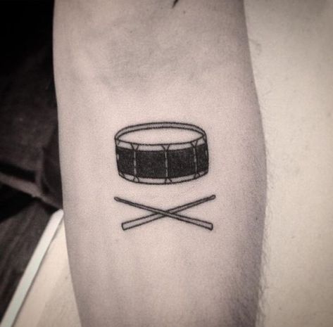 Small Drum Tattoo, Drumstick Tattoo Ideas, Drum Tatoos, Drumming Tattoos, Drum Tattoos For Men, Drummer Tattoo Ideas, Drums Tattoo Ideas, Drum Tattoo Ideas, Snare Drum Tattoo