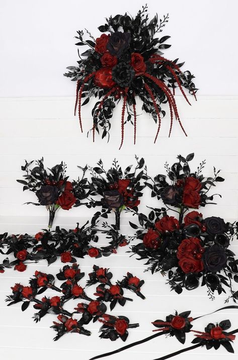 Black Burgundy Wedding Bouquet, Gothic Wedding Bouquet With Burgundy Roses, Black Navy Red Vampire Wedding Bouquet, Burgundy Wedding - Etsy Red Black And White Rustic Wedding, Black Burgundy Wedding, Burgundy And Black Wedding, Black And Burgundy Wedding, Gothic Wedding Bouquet, Gothic Wedding Decorations, Burgundy Wedding Bouquet, Red Rose Bouquet Wedding, Red Vampire