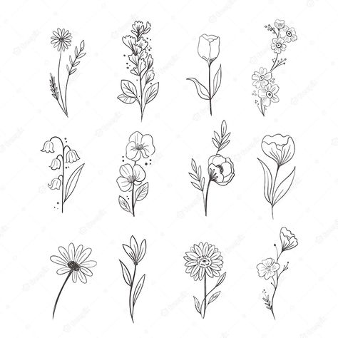 Hands Flowers Tattoo, Line Drawn Flowers Simple, Filler Flowers Drawing, Mini Flower Sketch, Tiny Flower Drawing Simple, Small Drawings Flower, Small Flowers Design, Hand Drawn Flower Bouquet, Simple Flower Outline Tattoo