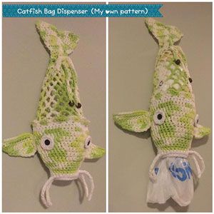 Berroco Pima 100 Catfish Bag Dispenser Kit - Crochet for Home Crocheted Fish, Bag Holder Pattern, Plastic Bag Crochet, Crochet Fish, Mode Crochet, Bag Dispenser, Crochet Design Pattern, Crochet Kitchen, Fun Crochet Projects