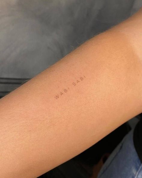 Wabi Sabi Tattoo Ideas Art, Wabi Sabi Tatoos, Wabi Sabi Tattoo Words, Minimalist Tattoo Letters, Wabi Sabi Tattoo Ideas, Tiny Letter Tattoo, Single Word Tattoos, Single Needle Tattoo Ideas, Wabi Sabi Tattoo