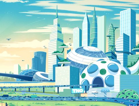 Future World Illustration, Future City Drawing Easy, Future City Illustration, Futuristic City Illustration, Future Illustration, City And Colour, Eco City, Sci Fi City, City Cartoon