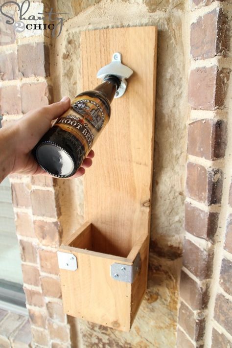 DIY Bottle Opener - Shanty 2 Chic Diy Bottle Opener, Kids Woodworking Projects, Easy Woodworking Projects Diy, Woodworking Plans Patterns, Woodworking Projects Furniture, Woodworking Plans Beginner, Wooden Signs Diy, Woodworking Projects For Kids, Woodworking Furniture Plans