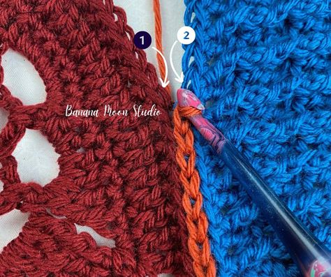 How to Crochet a Flat Slip Stitch Seam Crochet Flat Slip Stitch Join, Flat Slip Stitch Seam Crochet, Crochet Seaming Techniques, How To Slip Stitch Crochet, Crochet Sewing Together, Crochet Landscape, Easy Crochet Patterns Free Beginners, Ear Warmer Crochet Pattern, Joining Crochet Squares