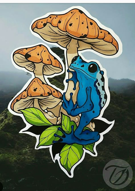 Trad Frog Tattoo, Neo Traditional Frog, Hipster Drawings, Frog Tattoos, Leather Kits, Snake Tattoo Design, Mushroom Drawing, Graffiti Doodles, Bio Art