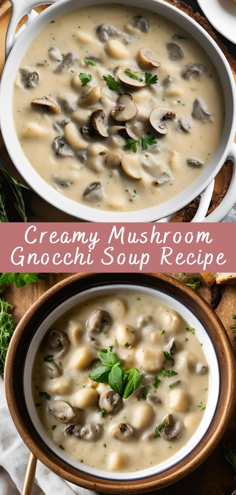 Gnocchi Mushroom Soup, Creamy Turkey Gnocchi Soup, Gnocchi Soup Vegan, Meatless Gnocchi Soup, Mellow Mushroom Soup Copycat, Gnocchi Recipes Soups, Witchy Soup Recipes, Soup Recipes With Gnocchi, Soup Gnocchi Recipes