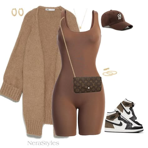 Styling Rompers Summer Outfits, Air Jordan 1 Brown, Date Outfits Casual, Overall Outfits, Cute Outfits Fall, Fashion Outfits Cute, 2022 Sneakers, Casual Outfits Cute, Brown Romper