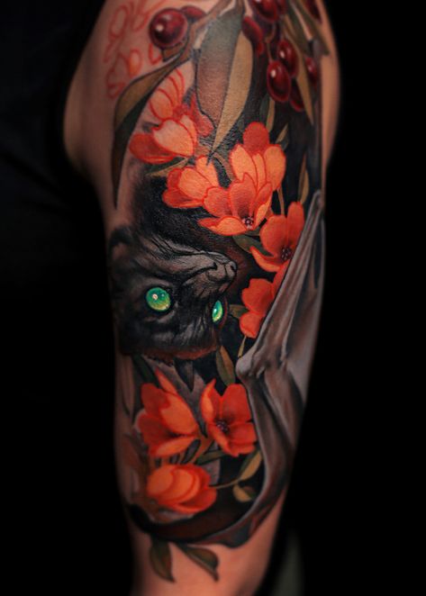 Tattoo Half Sleeve, Bats Tattoo Design, Shoulder Tats, Gallery Tattoo, Bat Tattoo, Spooky Tattoos, Gorgeous Tattoos, Gothic Tattoo, Tattoo Portfolio