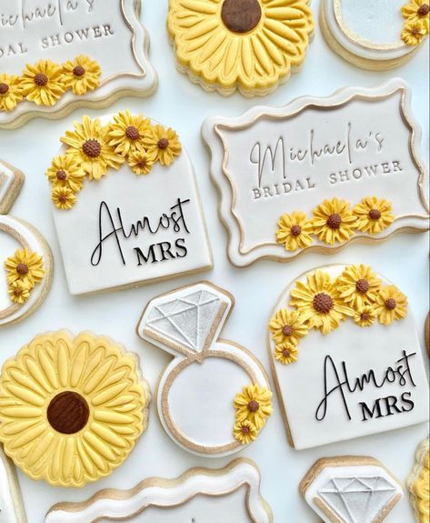 Sunflower Bridal Cookies, Sunflower Themed Bachelorette Party, You Are My Sunshine Bridal Shower Theme, Sunflower Bridal Shower Cookies, Sunshine Bridal Shower Theme, Sunflower Themed Bridal Shower Ideas, Sunflower Bachelorette, Sunflower Bridal Shower Ideas, Bridal Shower Sunflower