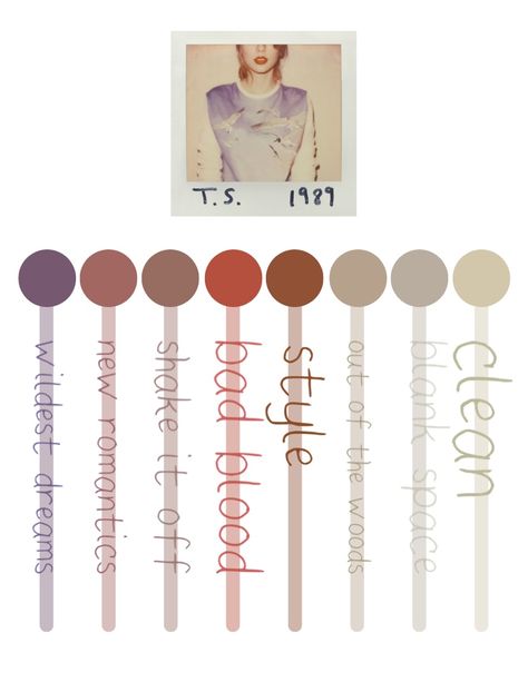 Taylor Swift Color Combos, 1989 Color Palette, Taylor Swift Style Music Video, Taylor Swift Color Palette, Style Music Video, Eras Poster, Taylor Swift 1989 World Tour, Taylor Swift Red Album, Taylor Swift Music Videos