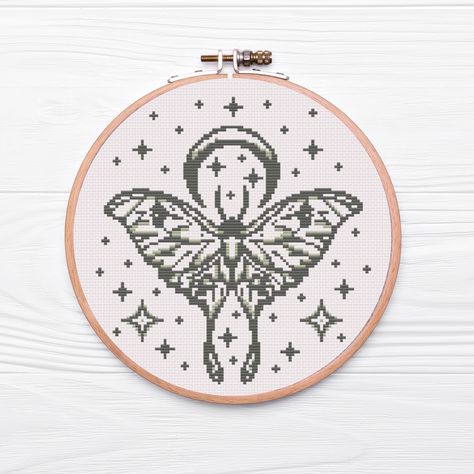 Celestial Moth with Moon Cross Stitch Pattern - PDF Download Cross Stitch Moon, Moon Cross Stitch Pattern, Moon Cross Stitch, May 22, Le Point, Cross Stitch Pattern, Stitch Pattern, Pdf Download, Sake