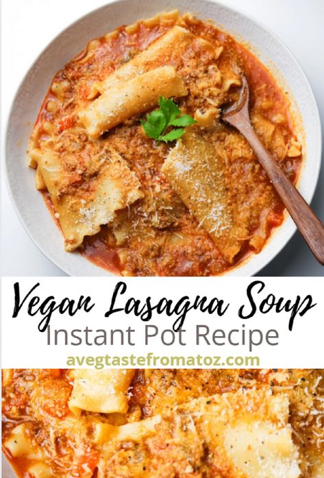 This Vegan Lasagna Soup is cosy and easy to make in the Instant Pot. It carries all the flavours of a baked lasagna but it’s extra moist and soupy. Perfect for cold days! Easy Cozy Dinner, Lasagna Soup Instant Pot, Vegan Lasagna Soup, Lasagne Vegan, Instant Pot Vegan, Soup Instant Pot, Baked Lasagna, Lasagna Soup Recipe, Pot Lasagna