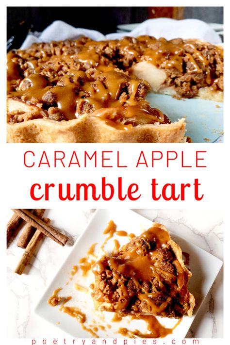 Salted Caramel Apple Tart, Toffee Apple Crumble Recipe, Apple Caramel Tart, Caramel Apple Tartlets, Apple Crumble Tart, Caramel Apple Tart, Caramel Tart Recipe, Crumble Tart, Caramel Apple Crumble