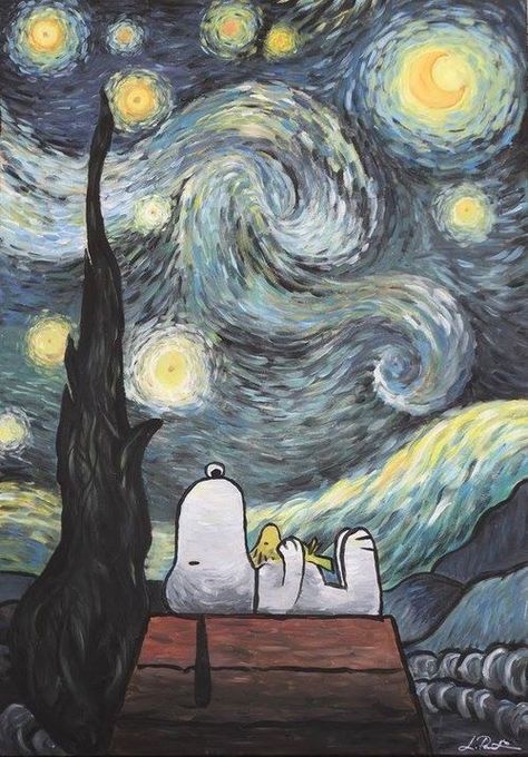 Snoopy Van Gogh Snoopy Aesthetic, Peanuts Cartoon, Snoopy Wallpaper, Snoopy Pictures, Art Parody, Snoopy Love, Charlie Brown And Snoopy, Peanuts Gang, Snoopy And Woodstock