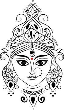 Navratri Durga Mata Drawing, Durga Mata Face Drawing, Durga Mata Mandala Art, Devi Maa Paintings, Dasara Drawing Ideas, Goddess Durga Sketch Easy, Durga Mata Rangoli, Mata Rani Drawing Easy Sketch, Navratri Easy Drawing