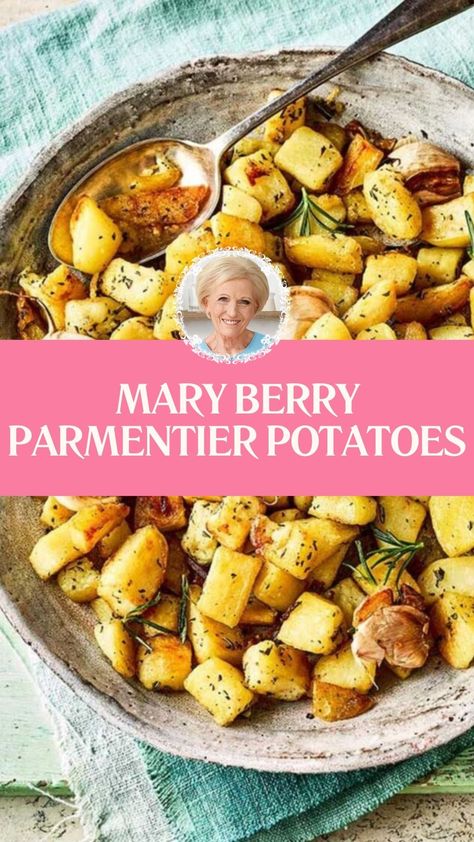 Mary Berry Parmentier Potatoes English Potatoes, Rosemary Garlic Potatoes, Parmentier Potatoes, British Food Traditional, Christmas Potatoes, Veggie Mains, Best Roast Potatoes, Savoury Meals, Mary Berry Recipes