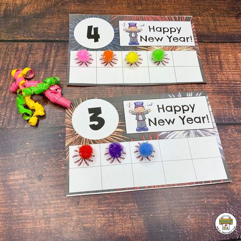 New Year Literacy Activities Preschool, New Years Lesson Plan, New Year Lesson Plans Preschool, Preschool Happy New Year Activities, Pre K New Years Activities, New Year Math Activities For Kids, New Years Eve Preschool Activities, New Years Math Activities For Preschool, Happy New Year Activities For Kids