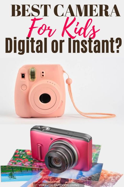 Which is the best kids camera? A digital camera or an instant camera? Use this buying guide to help you choose the best camera for your kids. #kids #camera #travel #digitalcamera #polaroid Camera Travel, Digital Camera Tips, Polaroid Snap, Best Digital Camera, Camera Car, Diy Camera, Camera Dslr, Kids Camera, Waterproof Camera