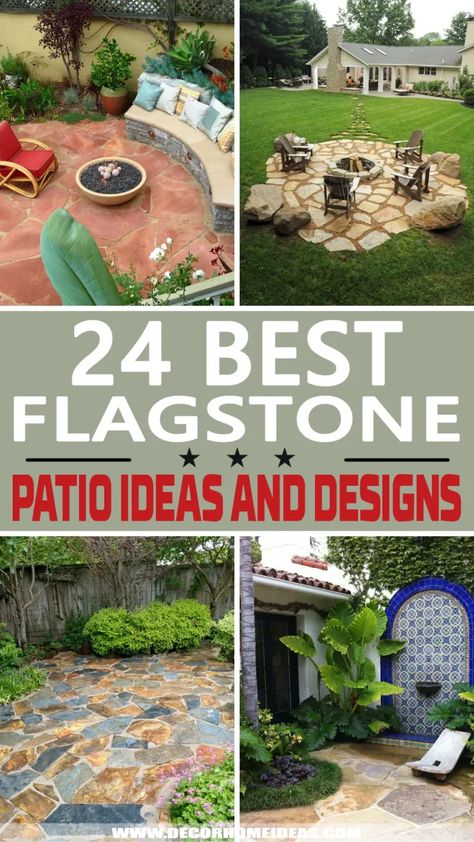 As flagstone is one of the most preferred materials to use in a patio we have selected the best flagstone patio ideas and designs to choose from for your next makeover. Flagstone Patio Ideas, Garden Flagstone, Flagstone Patio Design, Paver Fire Pit, Stone Patio Designs, Stone Backyard, Steel Decor, Flagstone Pavers, Outdoor Fire Pit Area