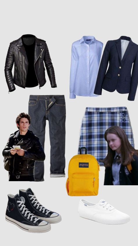 Jess and Rory Halloween costume idea #outfitinspo #vintage #fyp #beauty #books #gilmoregirls #roryandjess #teamjess #jessistheloveofmylifs #rorygilmore #rorysdownfall Rory Halloween Costume, Rory Costume, Jess And Rory, Rory Gilmore Style, Beauty Books, Gilmore Girls Outfits, Rory And Jess, Girls Halloween Outfits, Halloween Costume Idea