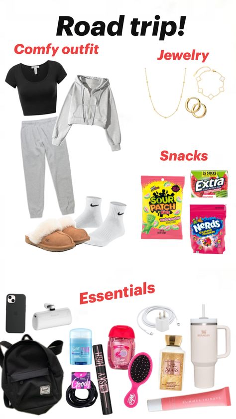 #essentials #aesthetic #road trip Trip Essentials Aesthetic, Road Trip Essentials Aesthetic, Aesthetic Road Trip, Aesthetic Road, Travel Containers, Essentials Aesthetic, Travel Container, Sour Patch Kids, Sour Patch