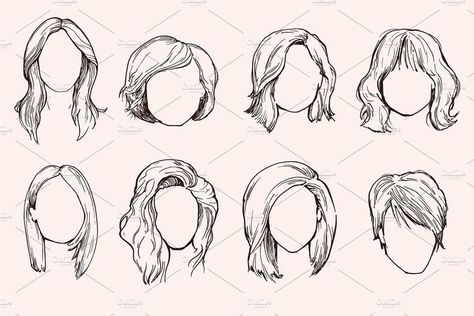 Hair Sketches, Short Hair Drawing, Realistic Face, Woman Hairstyles, Hair Vector, Draw Hair, Cute Hairstyles For School, Classy Hairstyles, Model Sketch