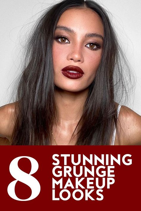 Thanks to Julia Fox's iconic red carpet look, grunge makeup is making waves on the internet. #makeup #beauty Eye Makeup Rockstar, 2024 Makeup Looks, Red Waterline Makeup, 90’s Grunge Makeup, Red Carpet Makeup Looks, Grunge Makeup Looks, Rocker Makeup, Edgy Grunge Outfits, 90s Grunge Makeup