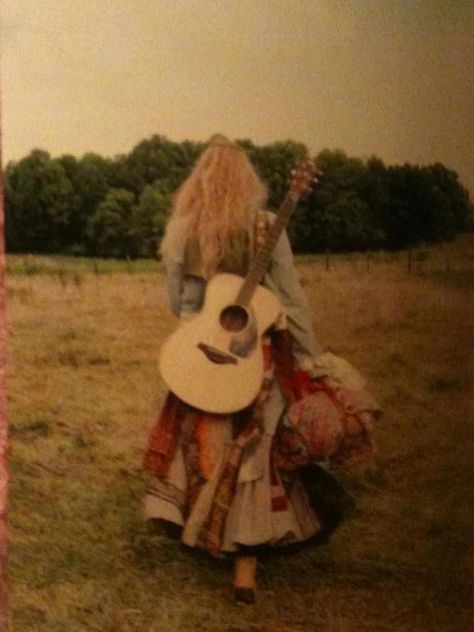 A Woman, Guitar, Walking, Blonde, Music, Hair, Nature