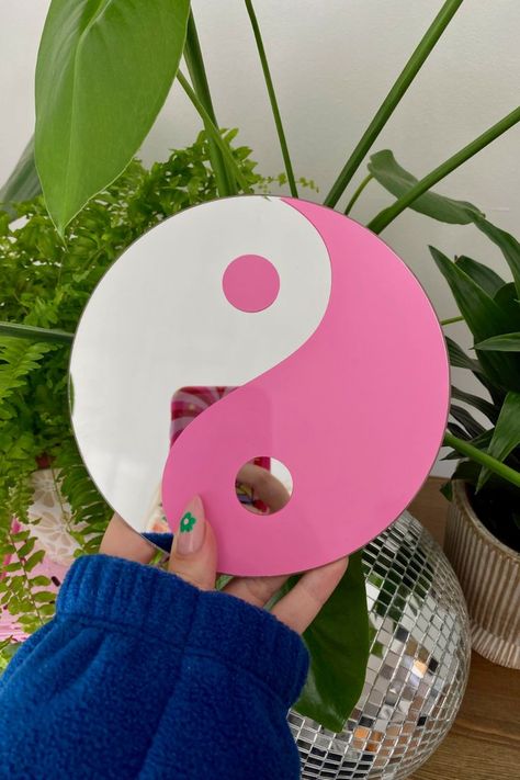 Ying Yang Furniture, Yin Yang Clay Dish, Groovy Prints, Kawaii Wall Mirror, Yin Yang Wall Art Decor, Yin Yang Mirror, Glass Mirror Wall, Painted Mirror Art, Funky Mirrors